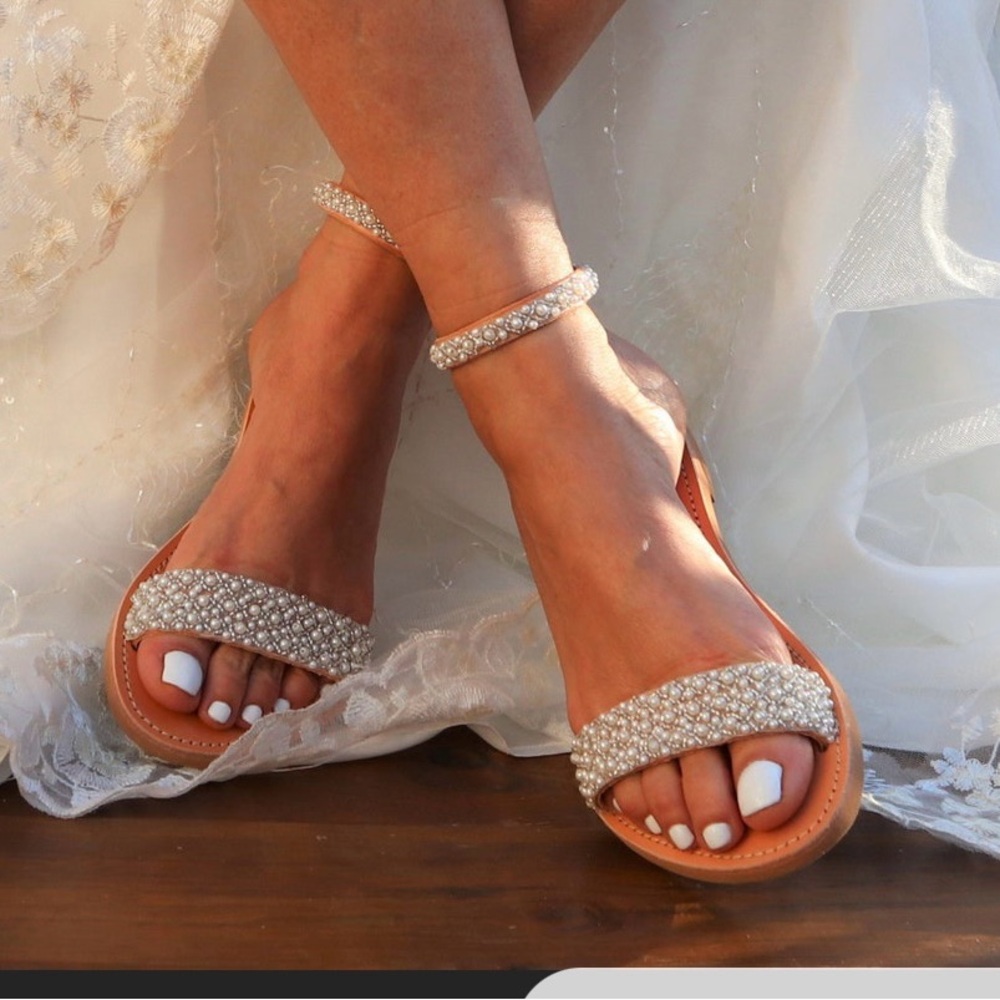 Wedding Sandals - Bridal Shoes - Wedding Flats - Picture 2 of 6